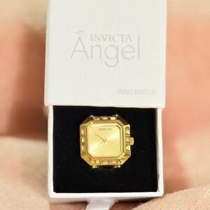 Invicta Angel Gold Square Face Watch Ring